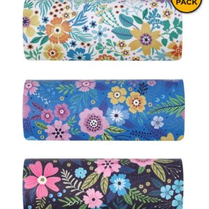 JAVOedge [3 PACK] Floral Pattern Long Oval Hard Eyeglass Case with Magnetic Enclosure - Style C