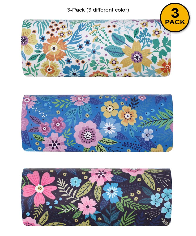 JAVOedge [3 PACK] Floral Pattern Long Oval Hard Eyeglass Case with Magnetic Enclosure - Style C