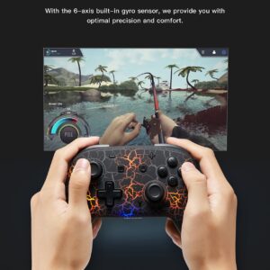 Switch Controller, Wireless Switch Pro Controller for Switch/Switch Lite/Switch OLED, 8 Colors Adjustable LED Wireless Remote Gamepad with Unique Crack/Turbo/Motion Control (Black)