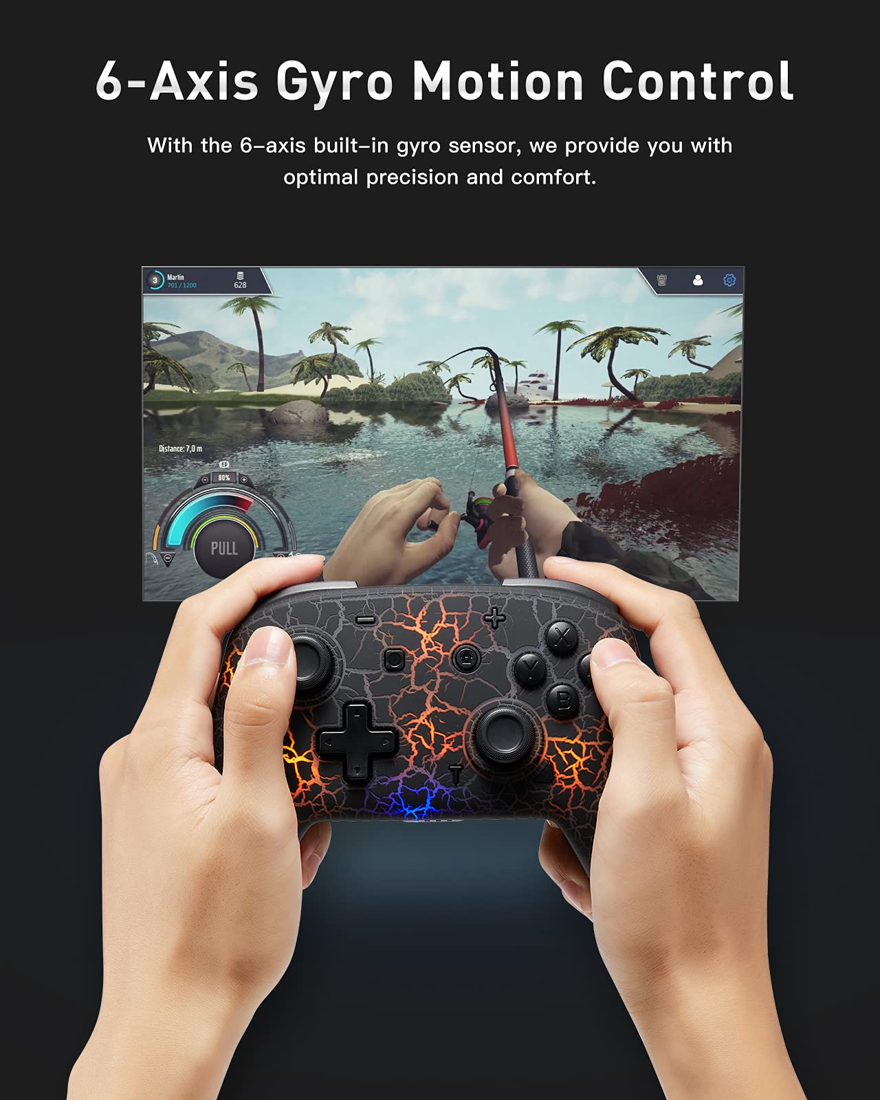 Switch Controller, Wireless Switch Pro Controller for Switch/Switch Lite/Switch OLED, 8 Colors Adjustable LED Wireless Remote Gamepad with Unique Crack/Turbo/Motion Control (Black)