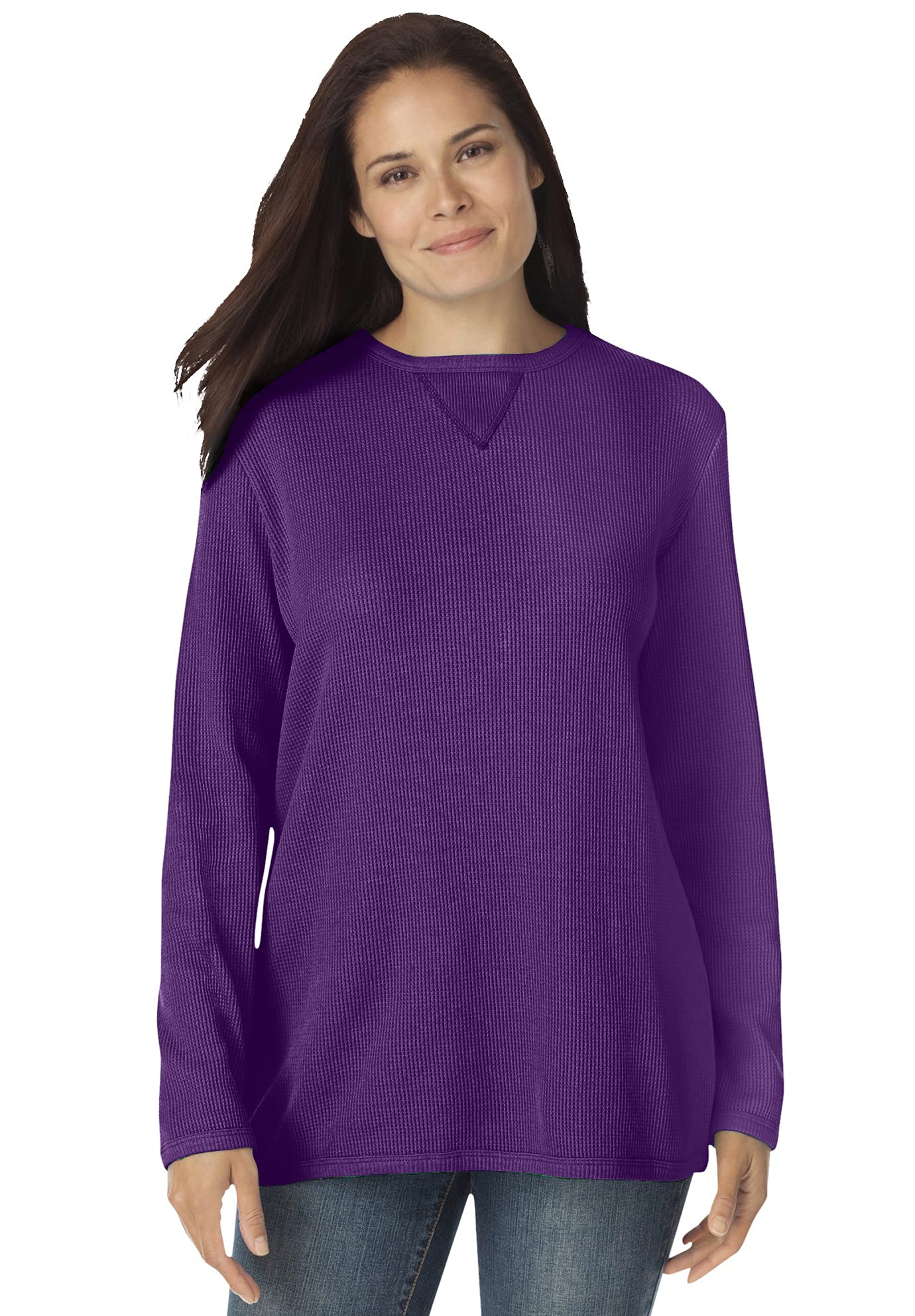 Woman Within Women's Plus Size Thermal Sweatshirt - 6X, Radiant Purple