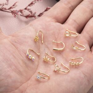 YOVORO 9Pcs Fake Nose Rings Hoop for Women Faux Cartilage Tragus Ring Nose Cuff Non Piercing Jewelry Set G