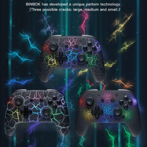 Switch Controller, Wireless Switch Pro Controller for Switch/Switch Lite/Switch OLED, 8 Colors Adjustable LED Wireless Remote Gamepad with Unique Crack/Turbo/Motion Control (Black)