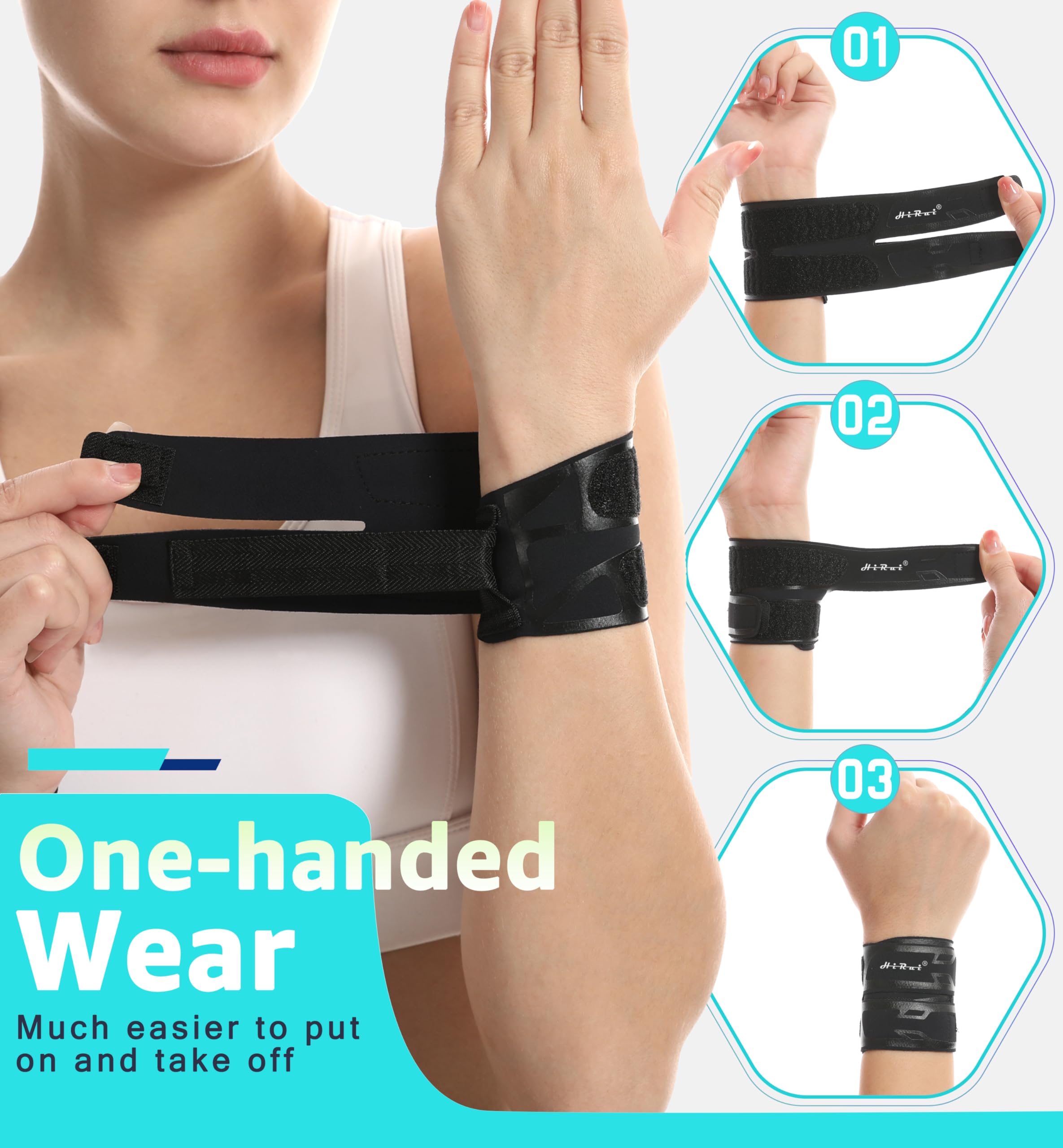 HiRui Wrist Brace Wrist Wrap for TFCC Tears, Ultra-thin Compression Wrist Strap Wrist Support for Workout Basketball Tennis Weightlifting Tendonitis Carpal Tunnel Syndrome-Adjustable (Black, 1 Pack)