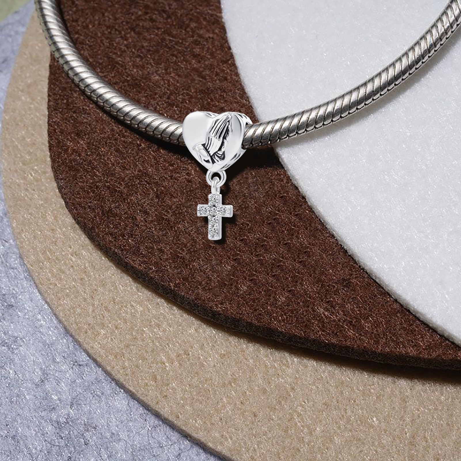 QeenseKc Praying Hands Charms Love Prayer Cross Heart Charm Bead for Pandora Bracelet