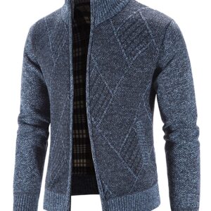 VtuAOL Men's Cardigan Sweater Warm Soft Knit Full Zip Sweater Winter Coat for Men Blue US S