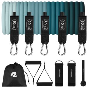 Retrospec Train Resistance Bands Workout Bands w/Handles, Door Anchor, Carry Bag for Women & Men, Undertow, Set (5pc)