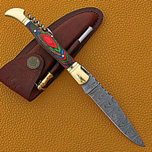 Smart & Sharp Custom Handmade Damascus Steel Folding Knife Pocket Knife AR17418Multi Colored wood Multi