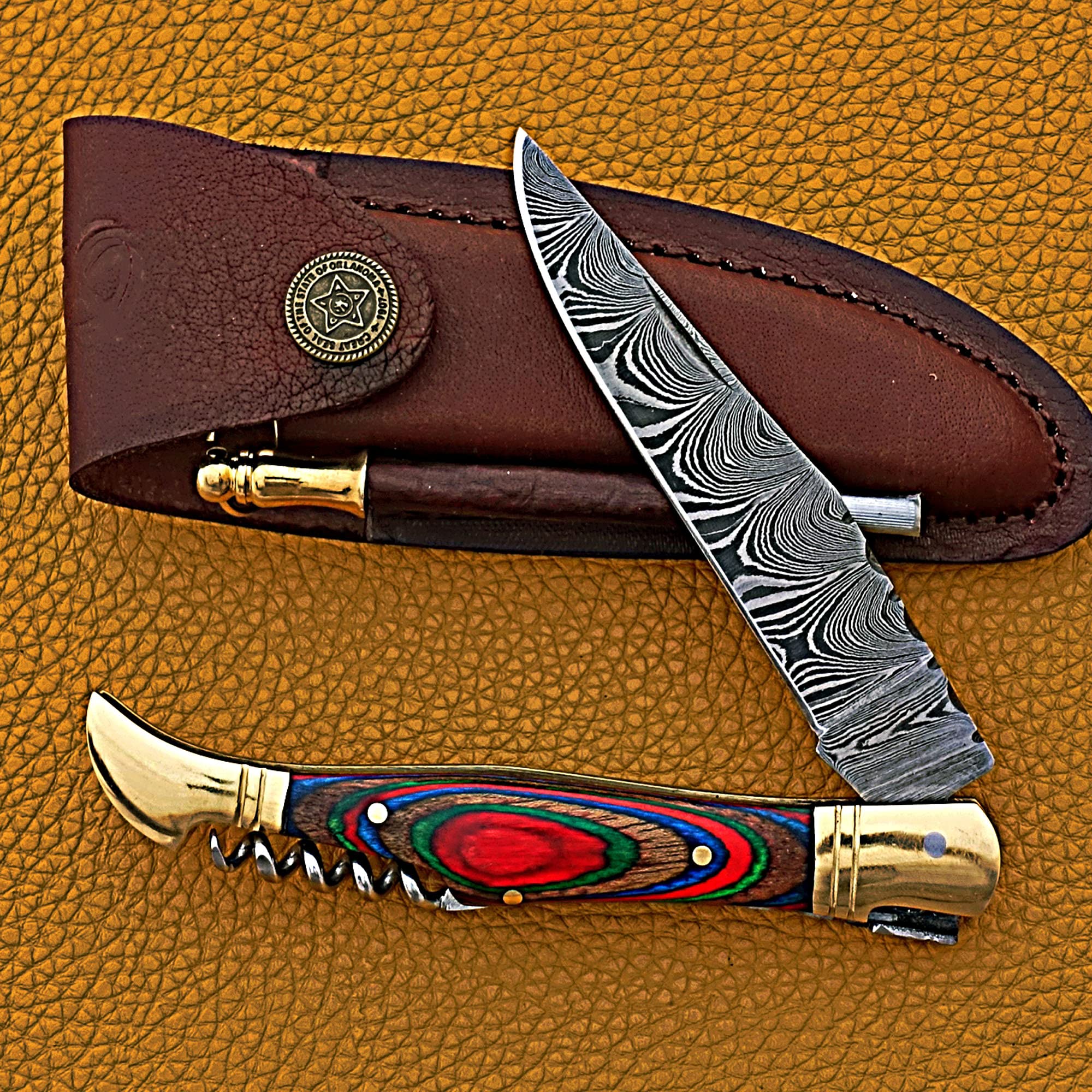 Smart & Sharp Custom Handmade Damascus Steel Folding Knife Pocket Knife AR17418Multi Colored wood Multi