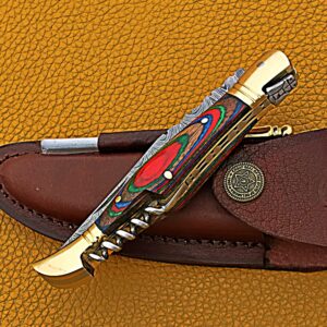 Smart & Sharp Custom Handmade Damascus Steel Folding Knife Pocket Knife AR17418Multi Colored wood Multi