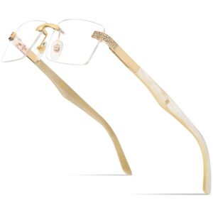 hepidem 100% really buffalo horn glasses,square rimless luxury buffs eyeglasses with diamonds (white 0023)