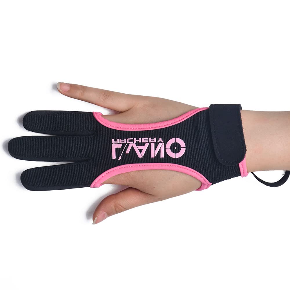 LWANO Archery Gloves Leather Practice Hunting Three Finger Protector for Youth Adult Beginner (pink, Small)