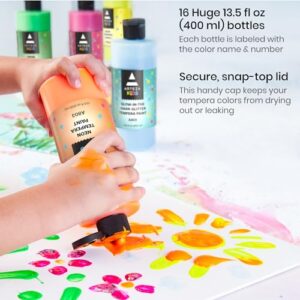 ARTEZA 16 Kids Tempera Paint Set, 13.5 oz/400 ml, Non-Toxic Washable Tempera Paint Bottles, Kids Art Supplies