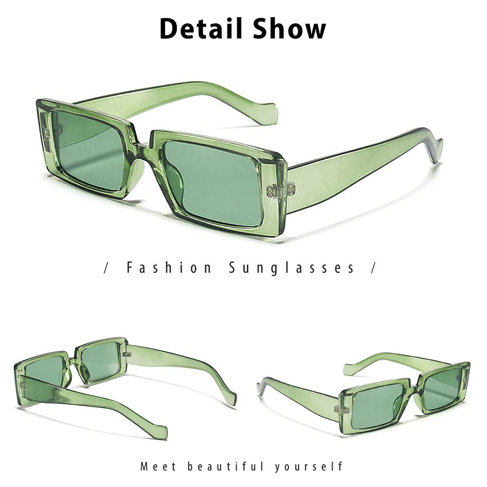 Dollger Retro Rectangle Sunglasses Women Men Sunglasses Trendy 90’s Vintage Shades Unisex Square Thick Frame Glasses UV Protection Green