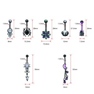 WASOLIE 7PCS 14G Sliver Body Jewlry Pack Stainless Steel Long Belly Rings For Women