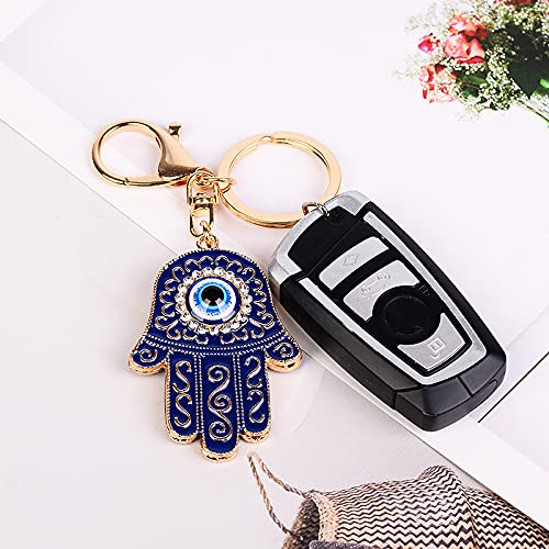 TALIBSA Crystal Hamsa Hand Handbag Keychain, Evil Eye Car Keychain for Women (Blue)