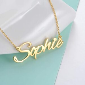 MRENITE 10k 14k 18k Solid Yellow Gold Personalized Name Necklace – Small Dainty Nameplate Jewelry - Custom Any Name Gift for Her Women Daughter