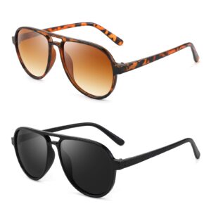 yujian retro square aviator sunglasses womens mens 70s retro trendy double bridge sun glasse yj3025, leopard+black/brown+grey