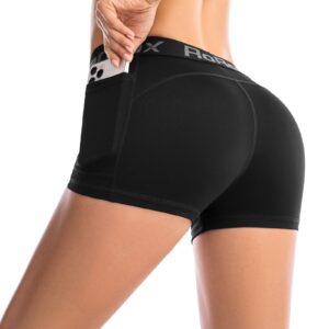 Roadbox Compression Volleyball Shorts for Women - 3 inch Spandex Shorts with Pockets for Running Workout Yoga