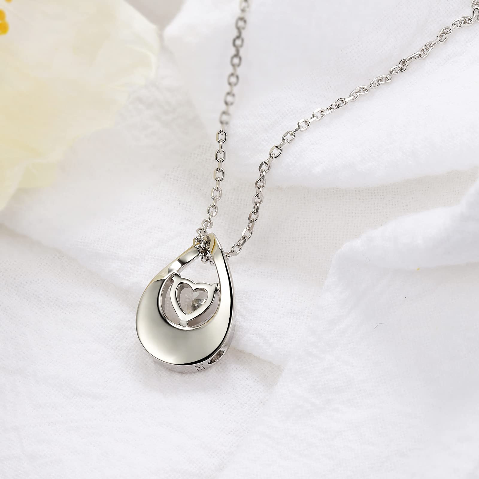 925-Sterling-Silver Teardrop Urn Necklace for Ashes - Hollow Teardrop with Heart Cremation Jewelry Ash Silver Tear Drop Urn Jewelry Water Droplets Urn Necklaces Ashes for Women Teen Girls