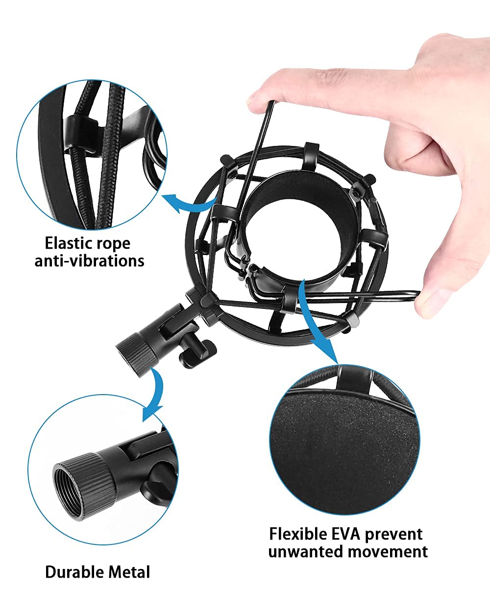 AT2020 Shock mount with Pop Filter [durable/more stable] by Etour - Mount Made from metal material to Eliminate Vibrations - Compatible with Diameter 46mm-53mm Microphone at2040 line Kit