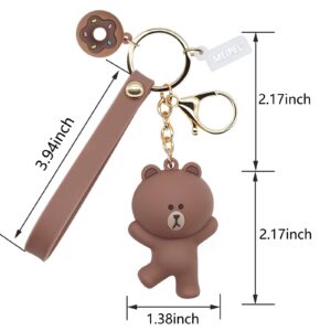 MEIPEL Cute Brown Bear Keychain Accessories, 3d Kawaii Figure Anime Keychains Decoration Silicone Keyring Pendant Car Key Holder Backpack Charm Gift for Women Men Boys Girls