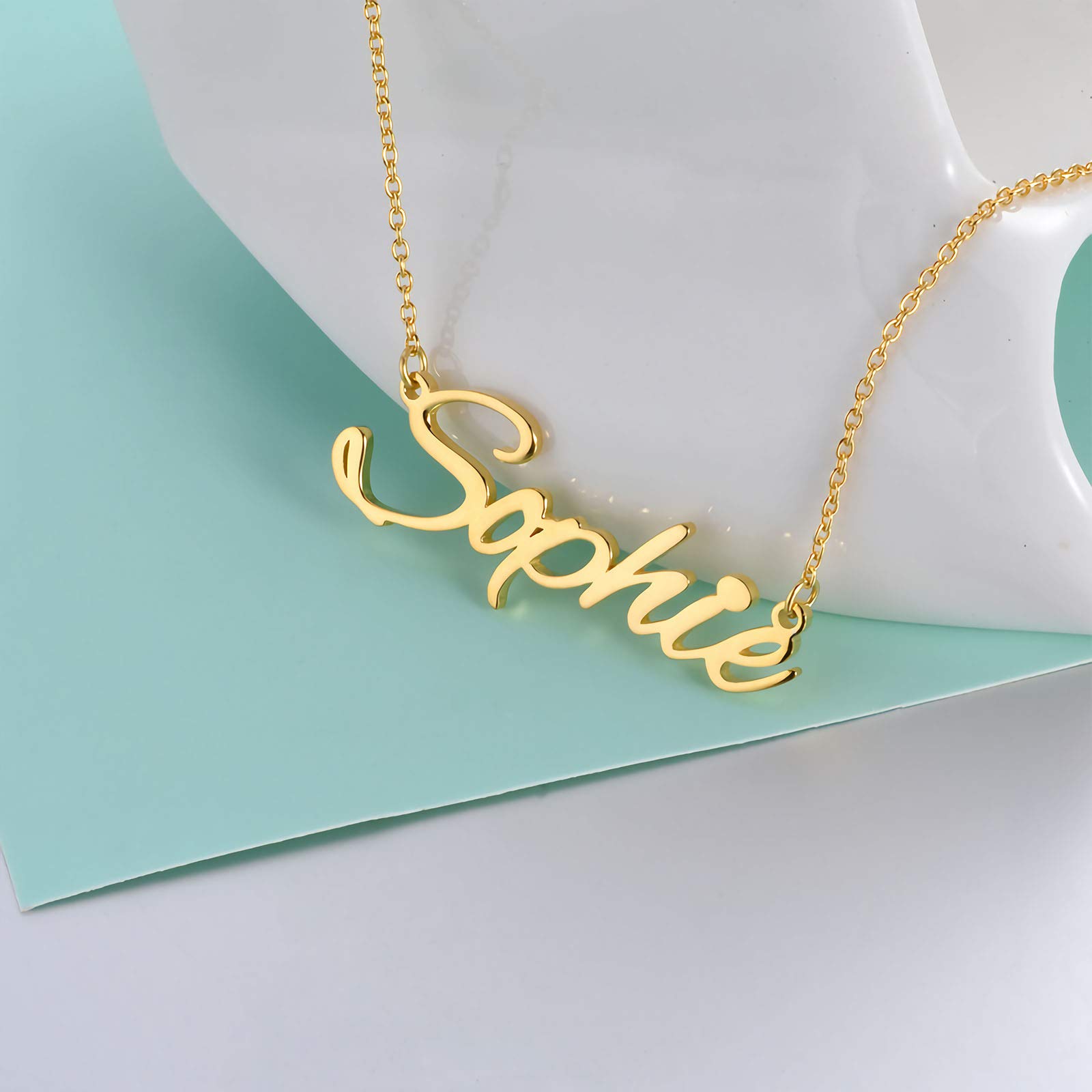 MRENITE 10k 14k 18k Solid Yellow Gold Personalized Name Necklace – Small Dainty Nameplate Jewelry - Custom Any Name Gift for Her Women Daughter