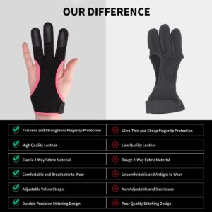 LWANO Archery Gloves Leather Practice Hunting Three Finger Protector for Youth Adult Beginner (pink, Small)