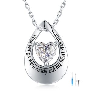 925-sterling-silver teardrop urn necklace for ashes - hollow teardrop with heart cremation jewelry ash silver tear drop urn jewelry water droplets urn necklaces ashes for women teen girls