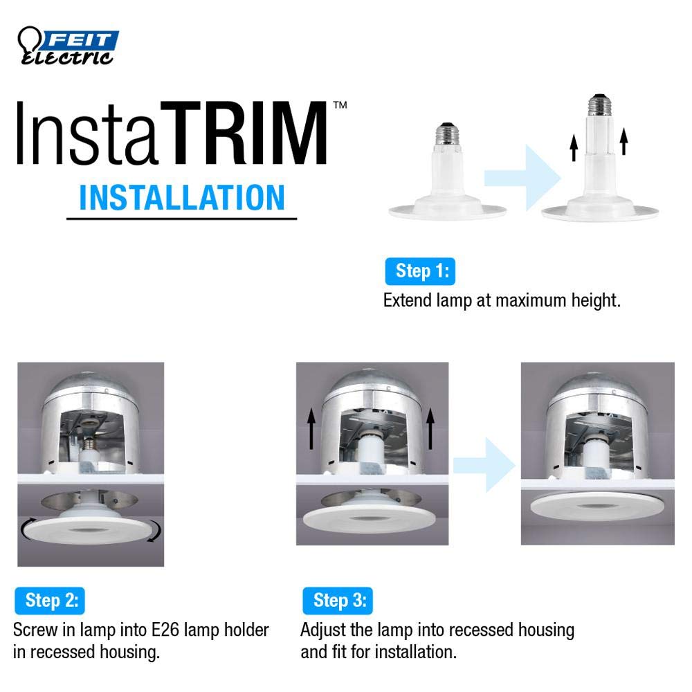 Feit Electric 5-6 inch InstaTRIM Adjustable Neck Recessed LED Downlight - 2700K Soft White - Dimmable - Pre-Mounted Trim - 65W Equivalent - 45 Year Life - 850 Lumen - High CRI | 6-Pack