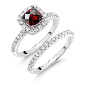 gem stone king 925 sterling silver red garnet and white moissanite wedding engagement ring band bridal ring for women (1.47 cttw, gemstone birthstone, available in size 5, 6, 7, 8, 9)