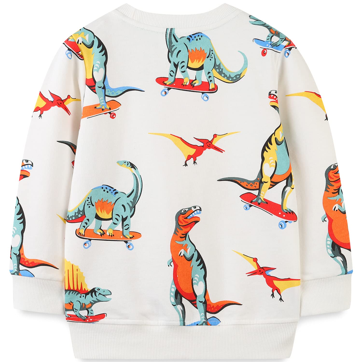 Bumeex Toddler Boy's Dinosaur Sweatshirt Clothes,Long Sleeve Shirt Top Outfit White Size 6