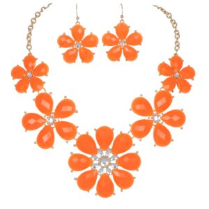 firstmeet shiny flower statement collar necklace with earrings(xl-1104-orange a)