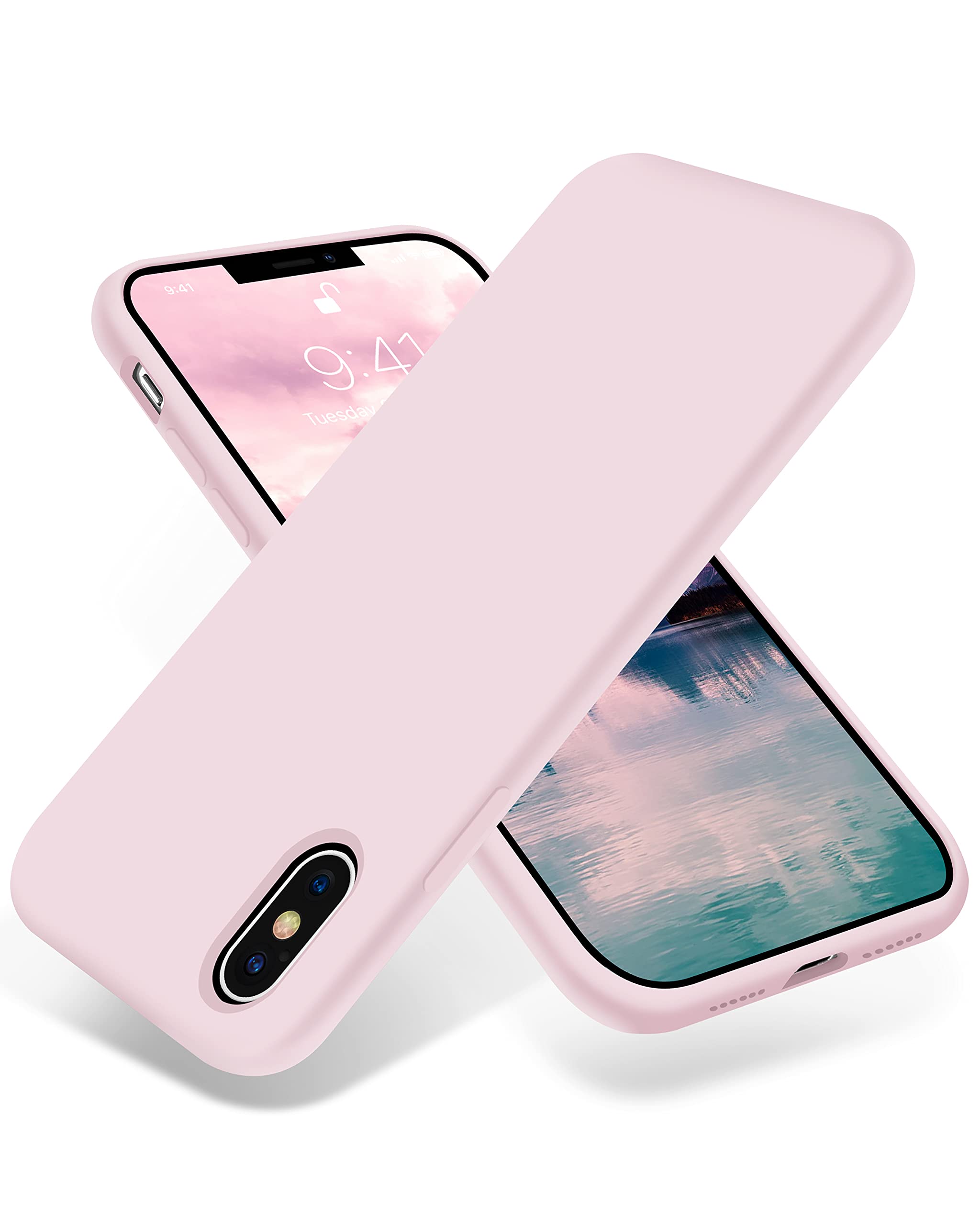 OTOFLY Liquid Silicone Gel Rubber Full Body Protection Shockproof Case for iPhone Xs/iPhone X，Anti-Scratch&Fingerprint Basic-Cases，Compatible with iPhone X/iPhone Xs 5.8 inch (2018), (Ice Pink)