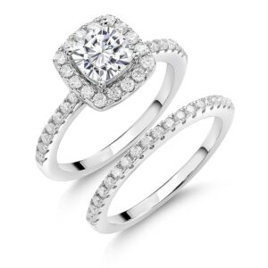 Gem Stone King 925 Sterling Silver Moissanite Women Wedding Engagement Ring Band Bridal Set (1.62 Cttw, Available in size 5, 6, 7, 8, 9)