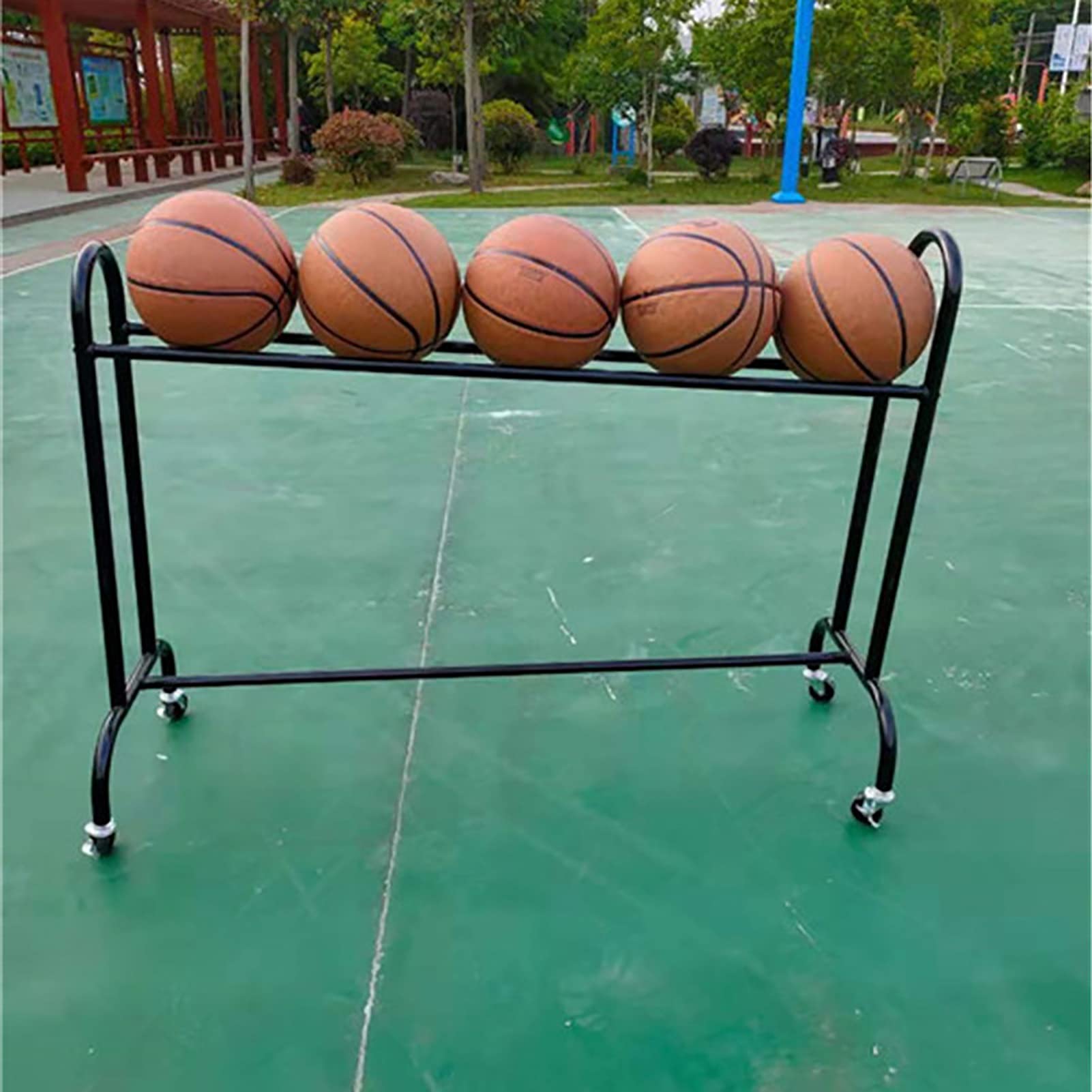 Three-Point Shooting Game, Basketball Stand, Cart, Mobile Training, Ball Storage, Inclined Frame Angle, Hand Push Ball Cart with Wheels for Garage Storage Garage Organizer