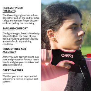 LWANO Archery Gloves Leather Practice Hunting Three Finger Protector for Youth Adult Beginner (pink, Small)