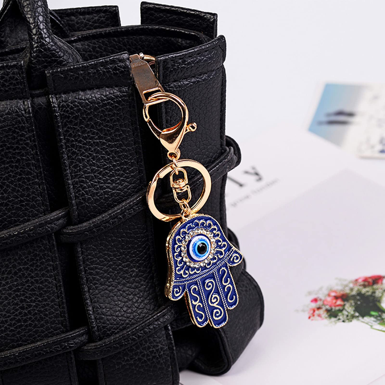 TALIBSA Crystal Hamsa Hand Handbag Keychain, Evil Eye Car Keychain for Women (Blue)