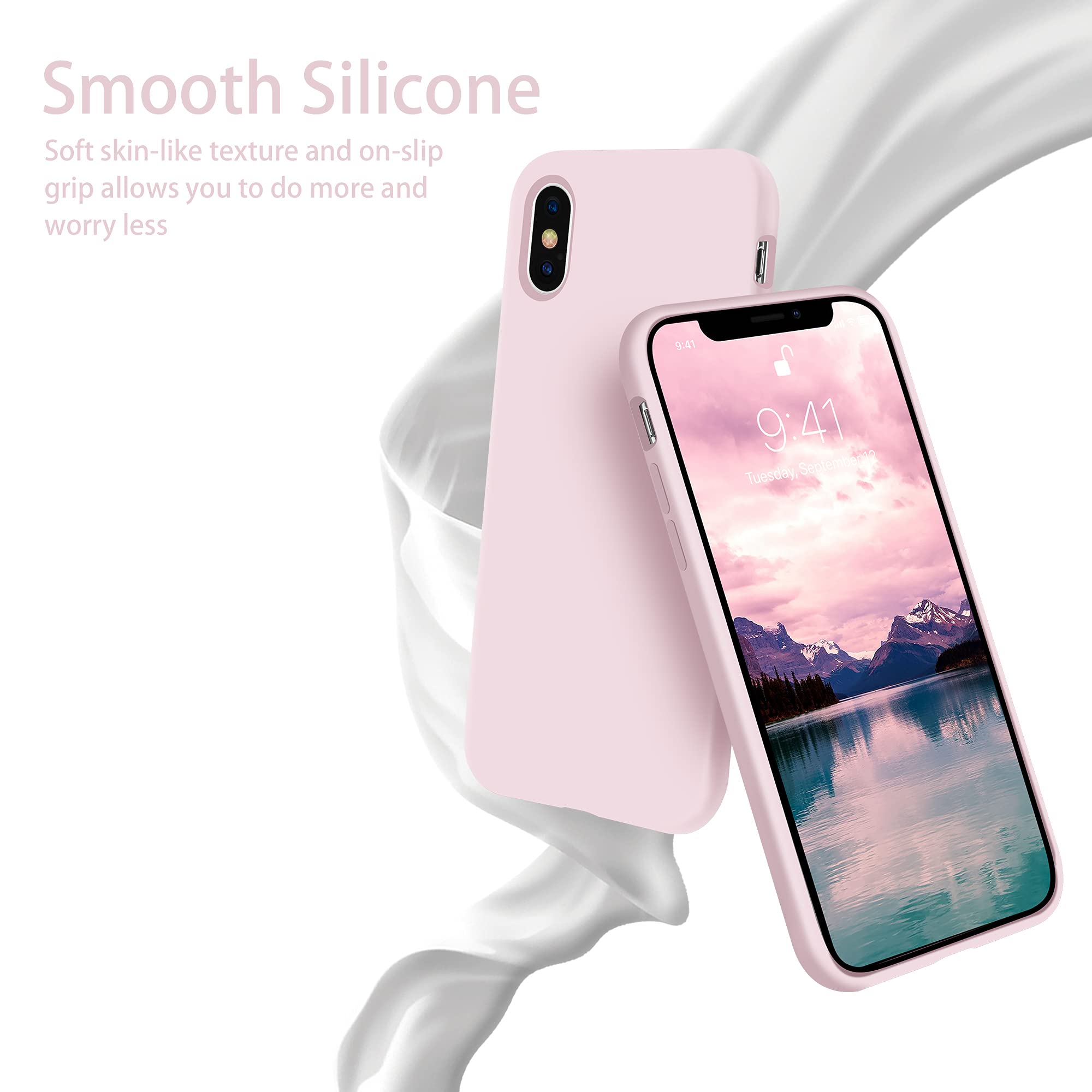 OTOFLY Liquid Silicone Gel Rubber Full Body Protection Shockproof Case for iPhone Xs/iPhone X，Anti-Scratch&Fingerprint Basic-Cases，Compatible with iPhone X/iPhone Xs 5.8 inch (2018), (Ice Pink)