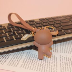 MEIPEL Cute Brown Bear Keychain Accessories, 3d Kawaii Figure Anime Keychains Decoration Silicone Keyring Pendant Car Key Holder Backpack Charm Gift for Women Men Boys Girls