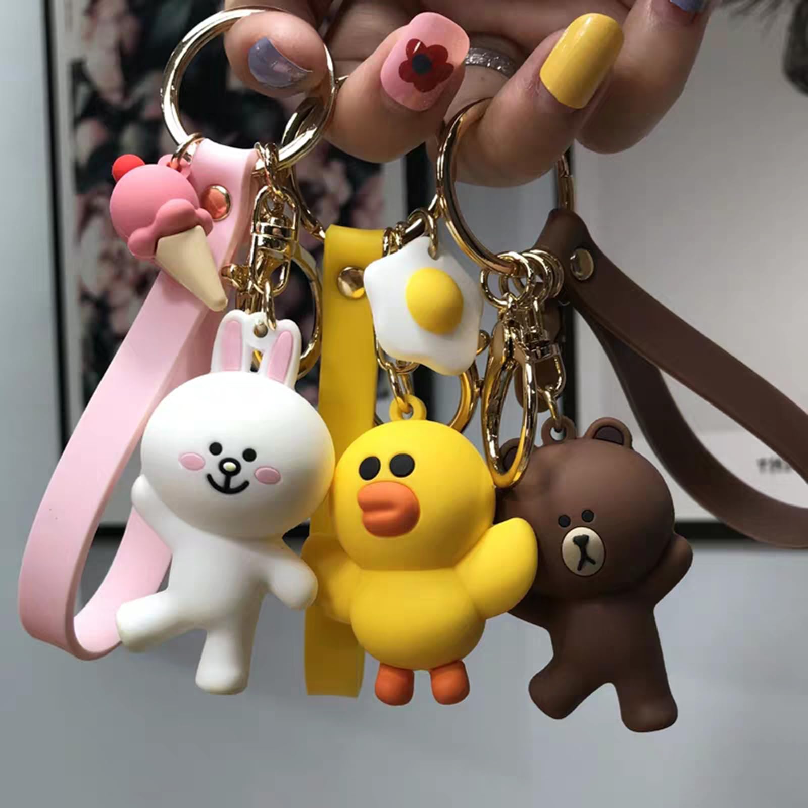 MEIPEL Cute Brown Bear Keychain Accessories, 3d Kawaii Figure Anime Keychains Decoration Silicone Keyring Pendant Car Key Holder Backpack Charm Gift for Women Men Boys Girls