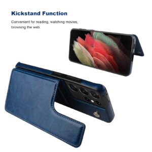 Onetop Compatible with Samsung Galaxy S21 Ultra Wallet Case with Card Holder, PU Leather Kickstand Card Slots Case, Double Magnetic Clasp and Durable Shockproof Cover 5G 6.8 Inch(Blue)