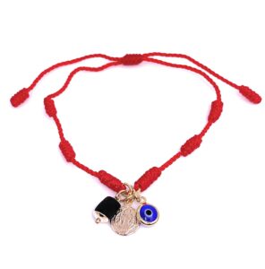 leslie boules red thread saint benedict bracelet blue evil eye & genuine azabache stone pendants handmade jewelry