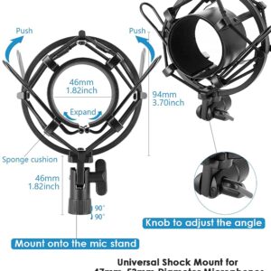 AT2020 Shock mount with Pop Filter [durable/more stable] by Etour - Mount Made from metal material to Eliminate Vibrations - Compatible with Diameter 46mm-53mm Microphone at2040 line Kit