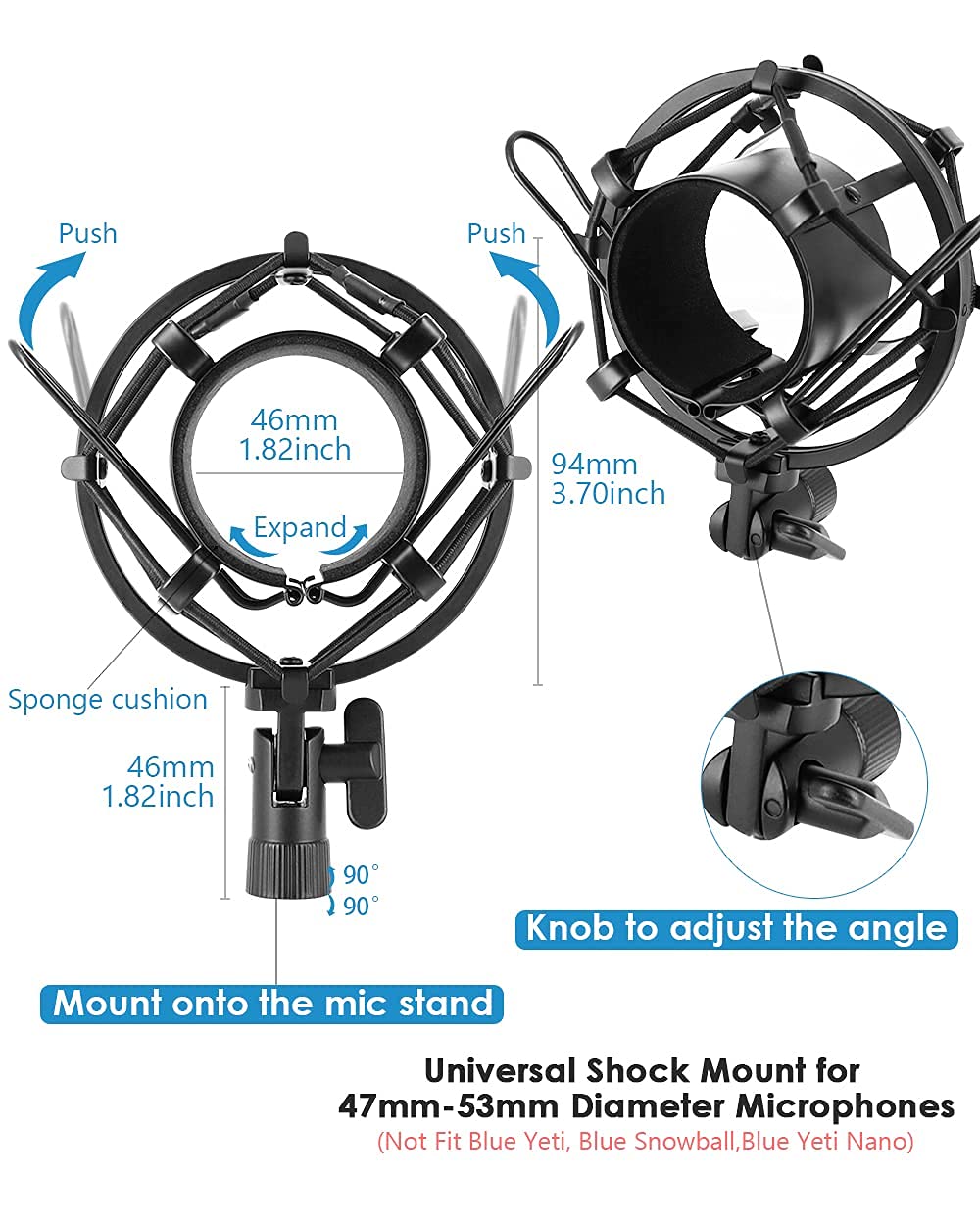 AT2020 Shock mount with Pop Filter [durable/more stable] by Etour - Mount Made from metal material to Eliminate Vibrations - Compatible with Diameter 46mm-53mm Microphone at2040 line Kit