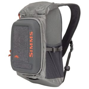 simms freestone sling pack - lightweight, durable fly fishing tackle bag with compression molded workstation and ergonomic shoulder strap (pewter)