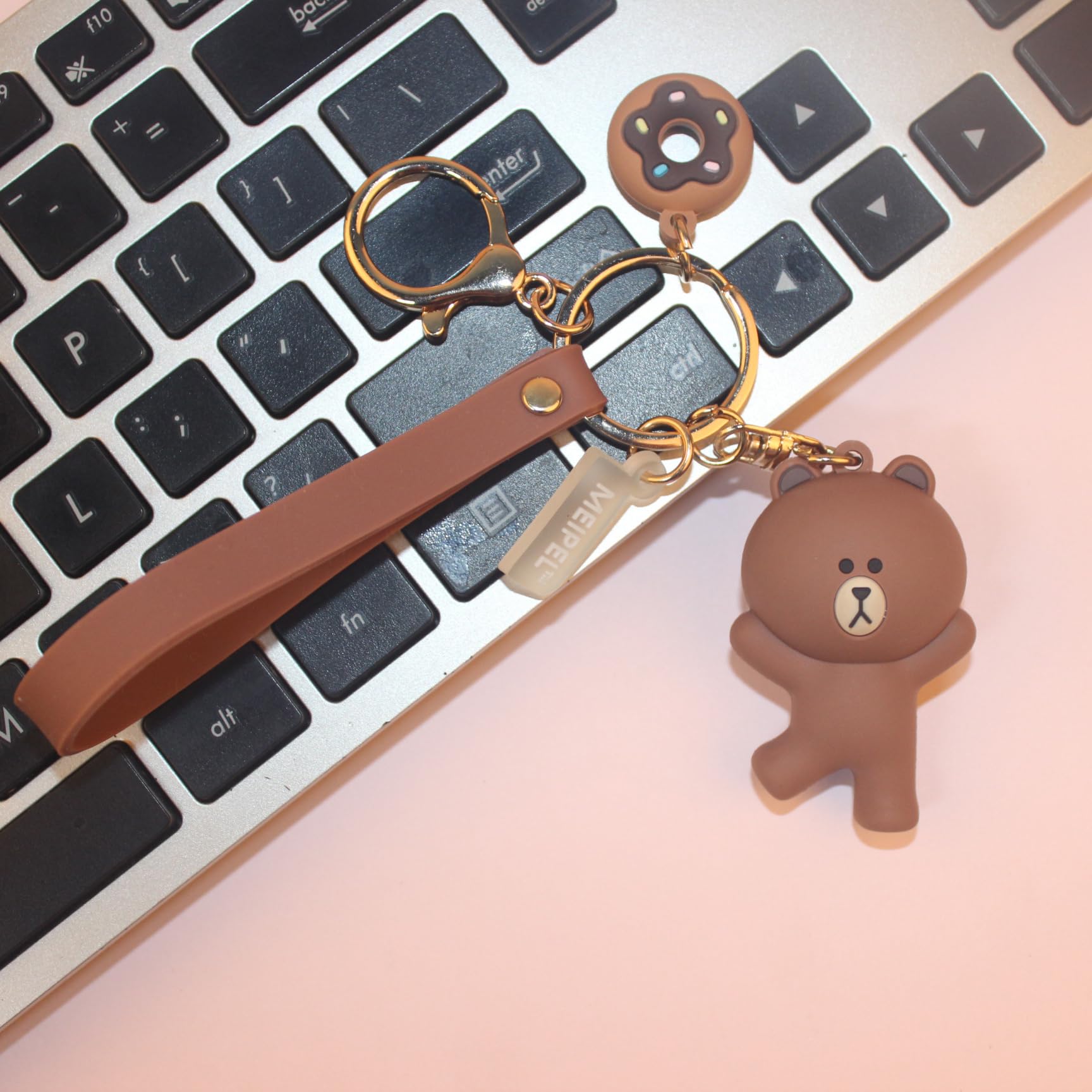 MEIPEL Cute Brown Bear Keychain Accessories, 3d Kawaii Figure Anime Keychains Decoration Silicone Keyring Pendant Car Key Holder Backpack Charm Gift for Women Men Boys Girls