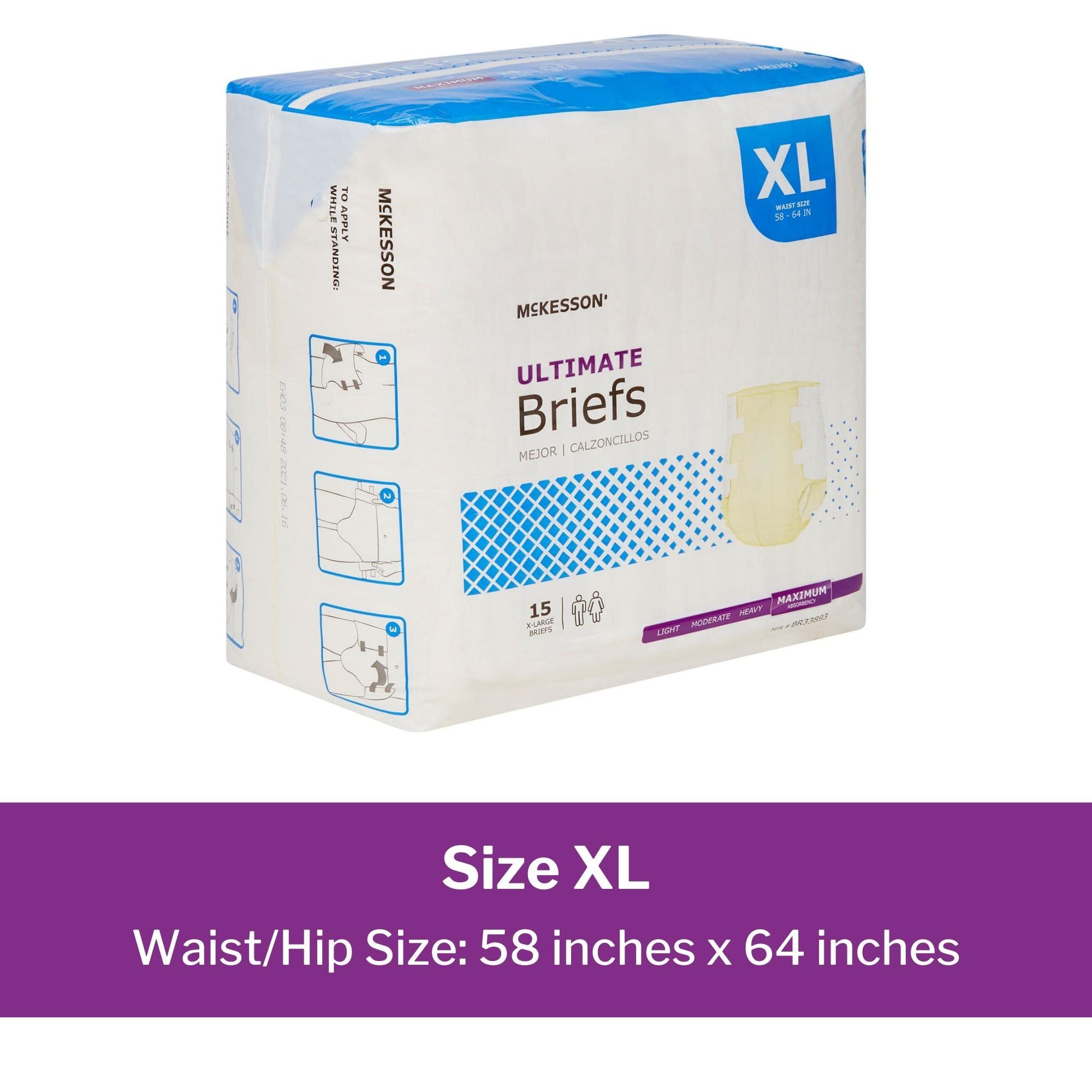 McKesson Ultimate Briefs, Incontinence, Maximum Absorbency, XL, 15 Count, 4 Packs, 60 Total