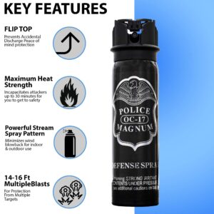 POLICE MAGNUM Pepper Spray Self Defense- Max Strength Portable Canister-Made in The USA - 4 Ounce Flip Top (Stream)