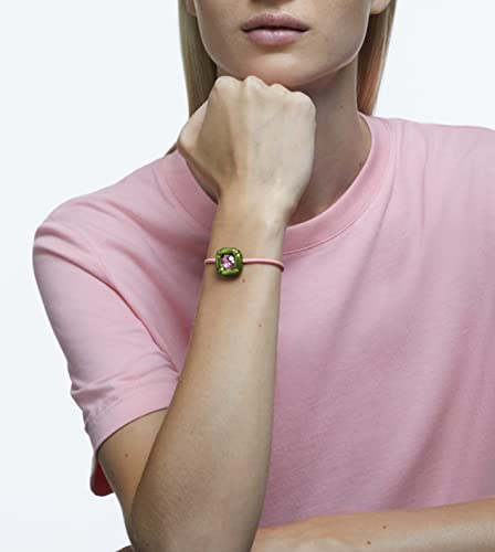 SWAROVSKI Dulcis Soft Bracelet with Pink Crystal in Green Molded Setting on Pink Braided Cord, Part of the Dulcis Collection